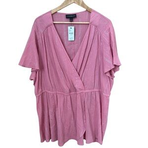 NWT Lane Bryant Pink Split Neck Semi-Sheer Top Size 24